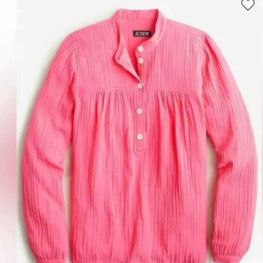 J. Crew Fresco Pink Gauzy Top Long Sleeve Preppy Casual Barbie BP555 Large